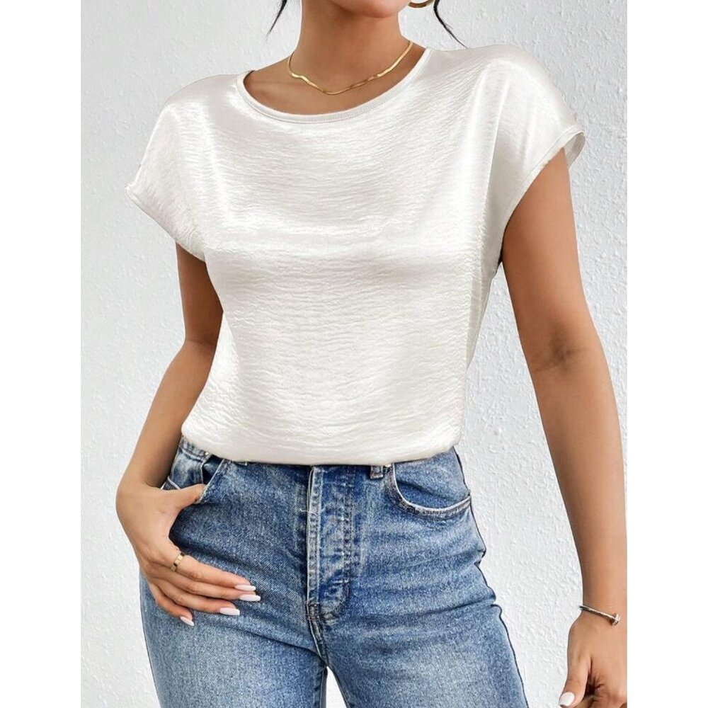 Elegant White Satin Cap Sleeve Top For Women